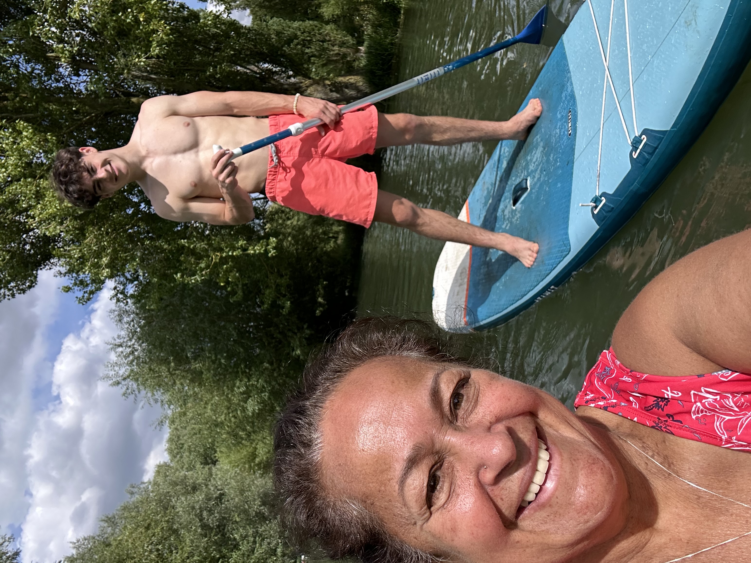 Connall and Professor Joyce Harper paddleboarding